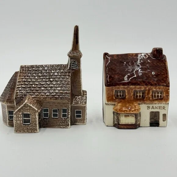 Suffolk Pottery Cottages Baker Church England Ceramic Painted Miniature Building